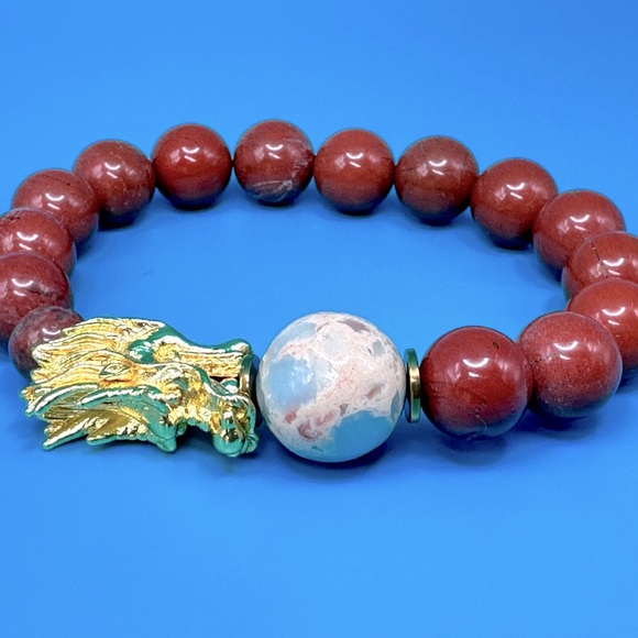 YEAR OF THE DRAGON RED JASPER NATURAL STONES BRACELET size 7.5” - Picture 9 of 9